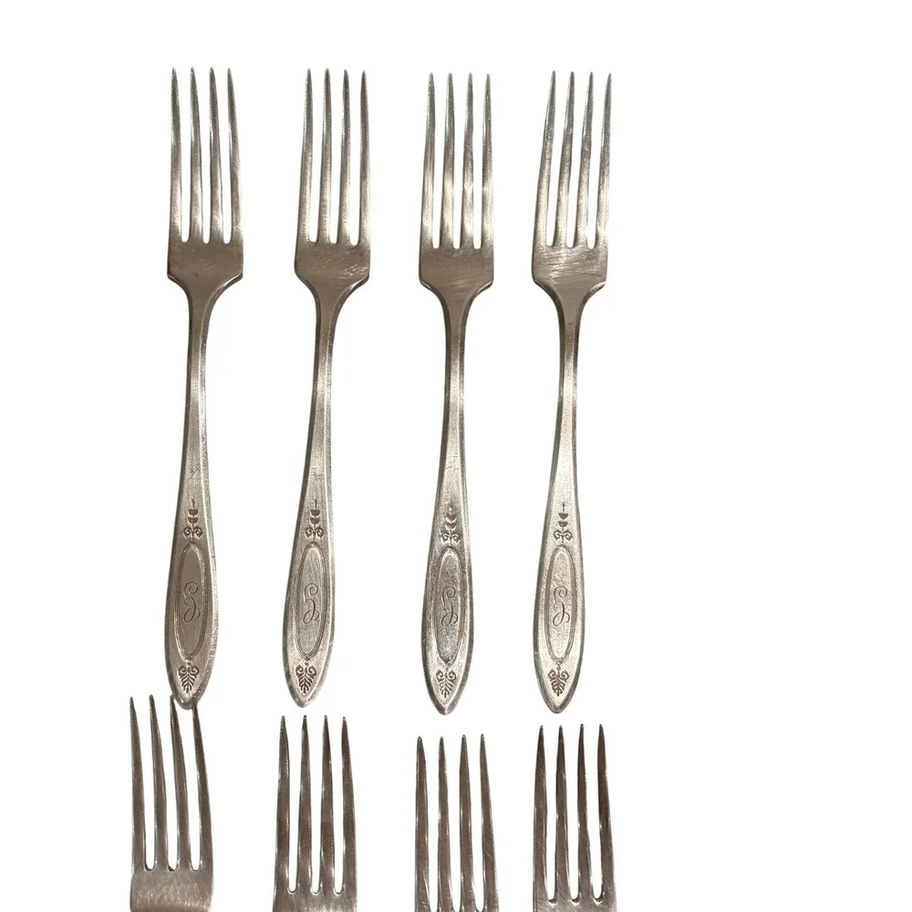 Set of (11) Community Plate (Oneida) ADAM 1917 Silverplate Forks Monogrammed